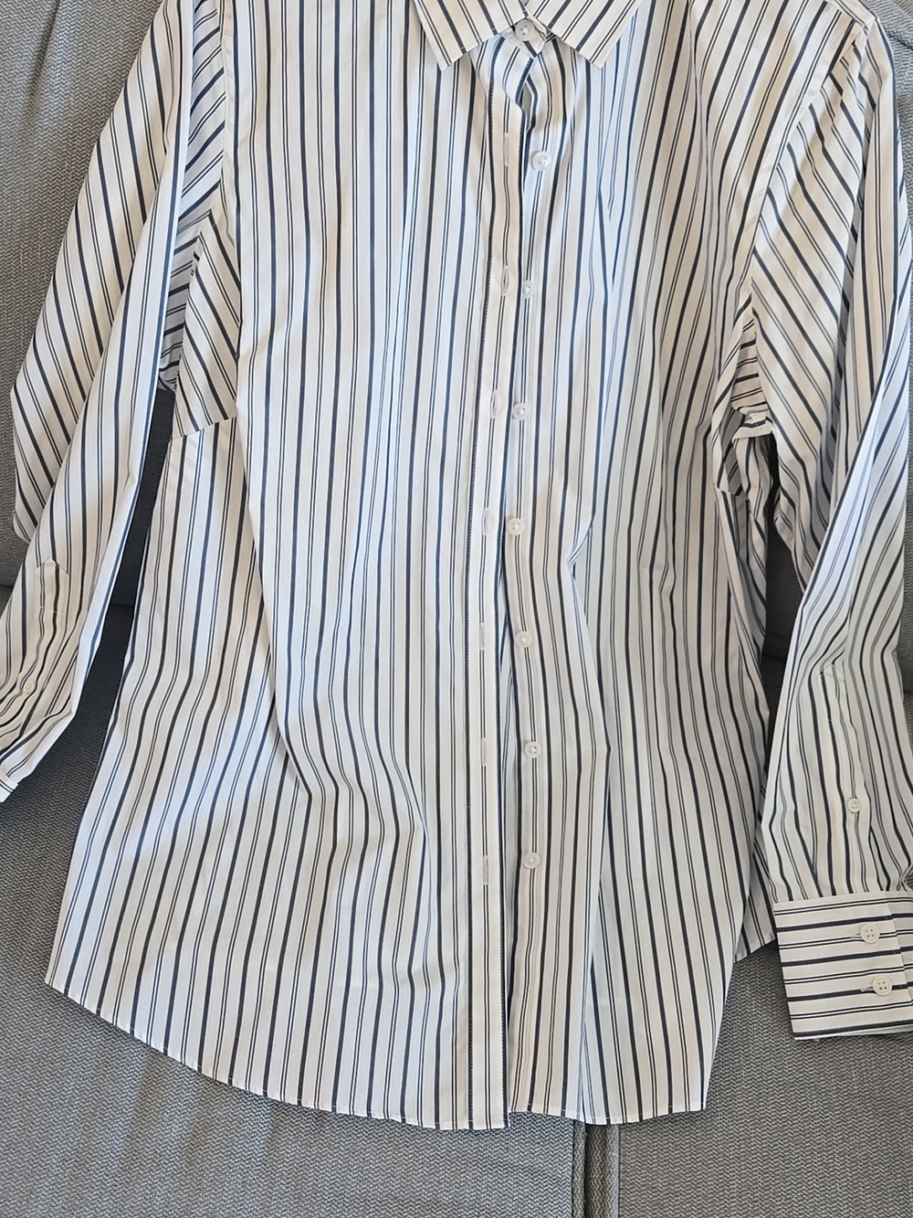 Lands' End White Dress Shirt with Blue Pinstripes
